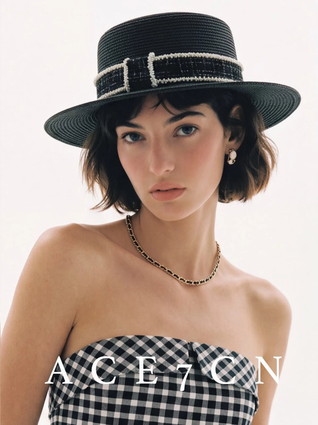Parisian Tweed Classic Paper-Straw Dress Hat Elegant