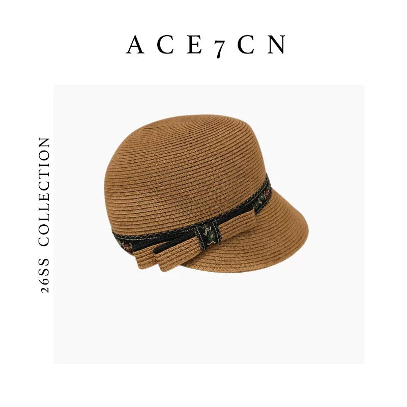 Japanese Niche Old-Money Vintage Straw-Woven Equestrian Hat