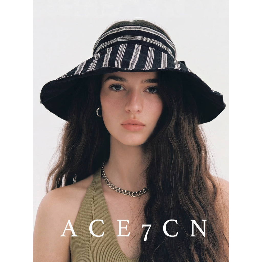 Athleisure Outdoor Sun-Protection Visor Striped Roll-Brim Sun