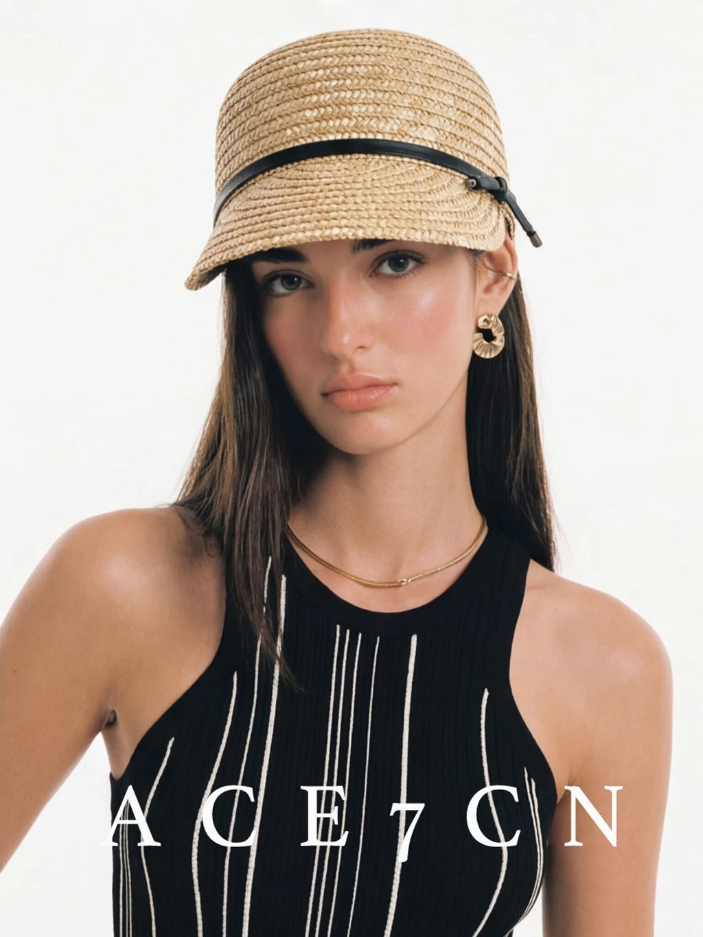 British Old-Money Straw-Woven Equestrian Hat Raffia Cap