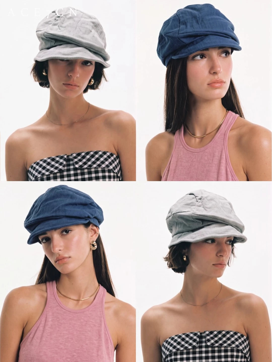 Japanese Niche Denim Handmade Pleated Newsboy Cap
