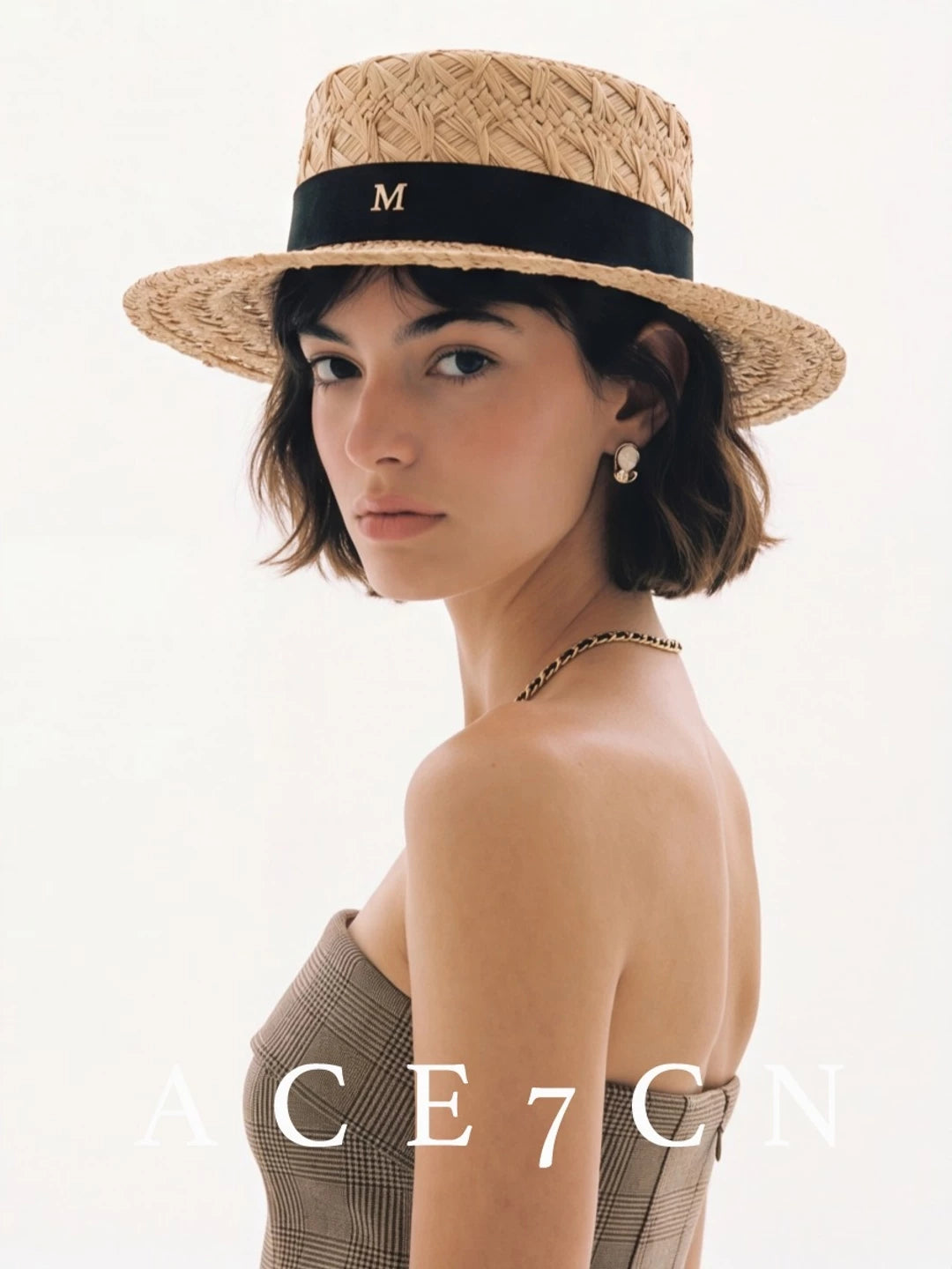 French Elegant Raffia Dress Hat Hand-Woven Straw