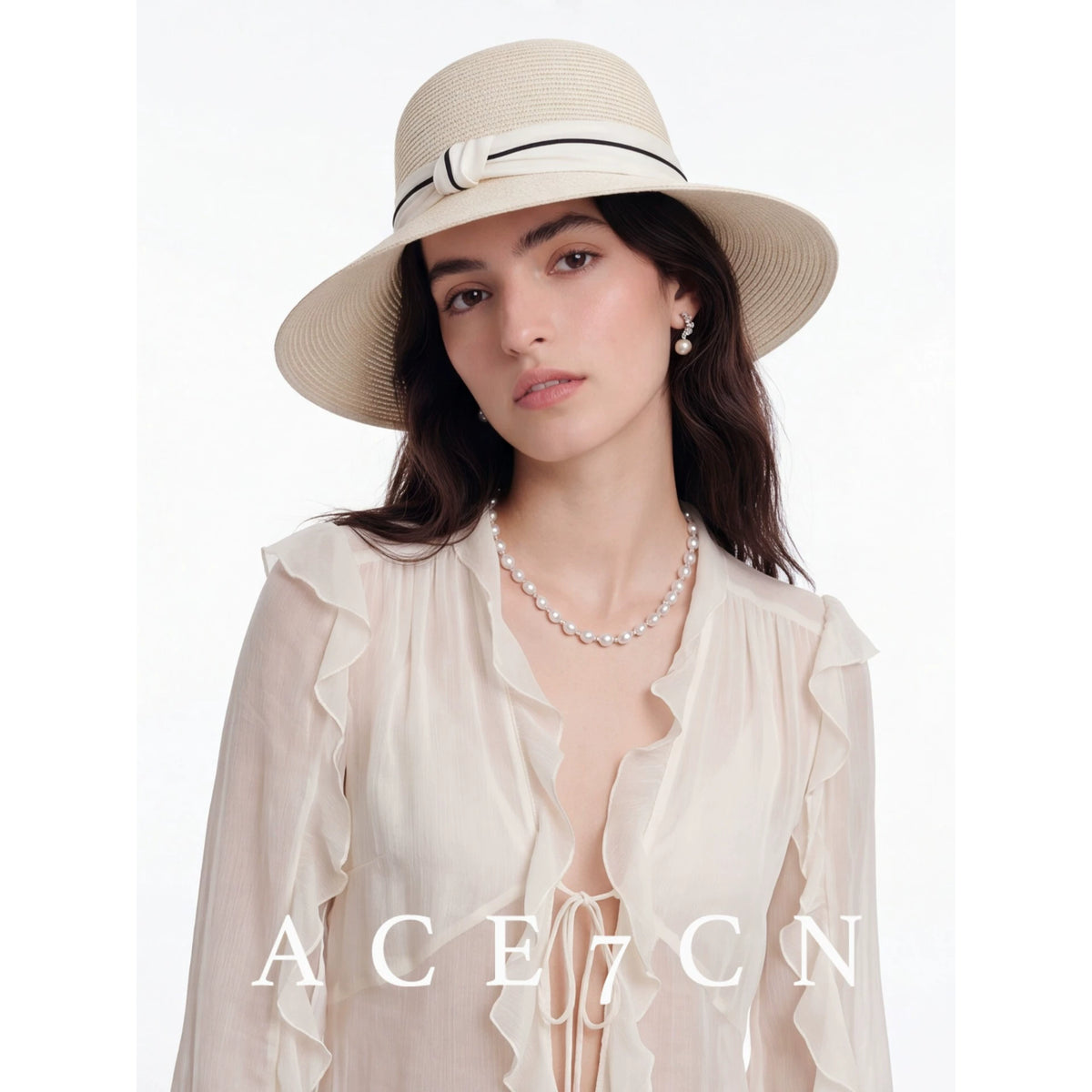Hepburn-Style Bucket Hat Ribbon Wide-Brim Straw Hat