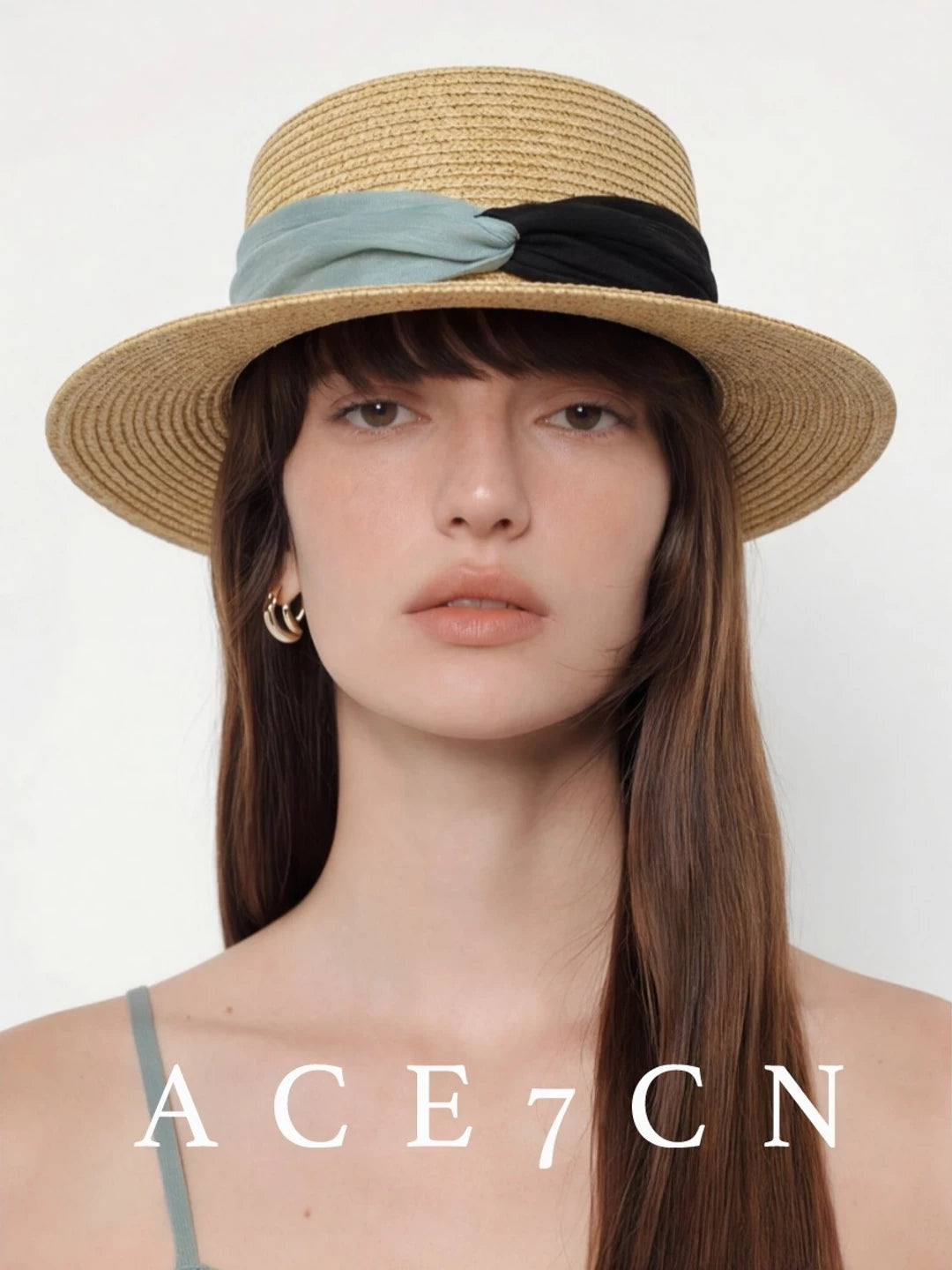 French Vintage Straw Hat Ribbon Color-Block Hepburn