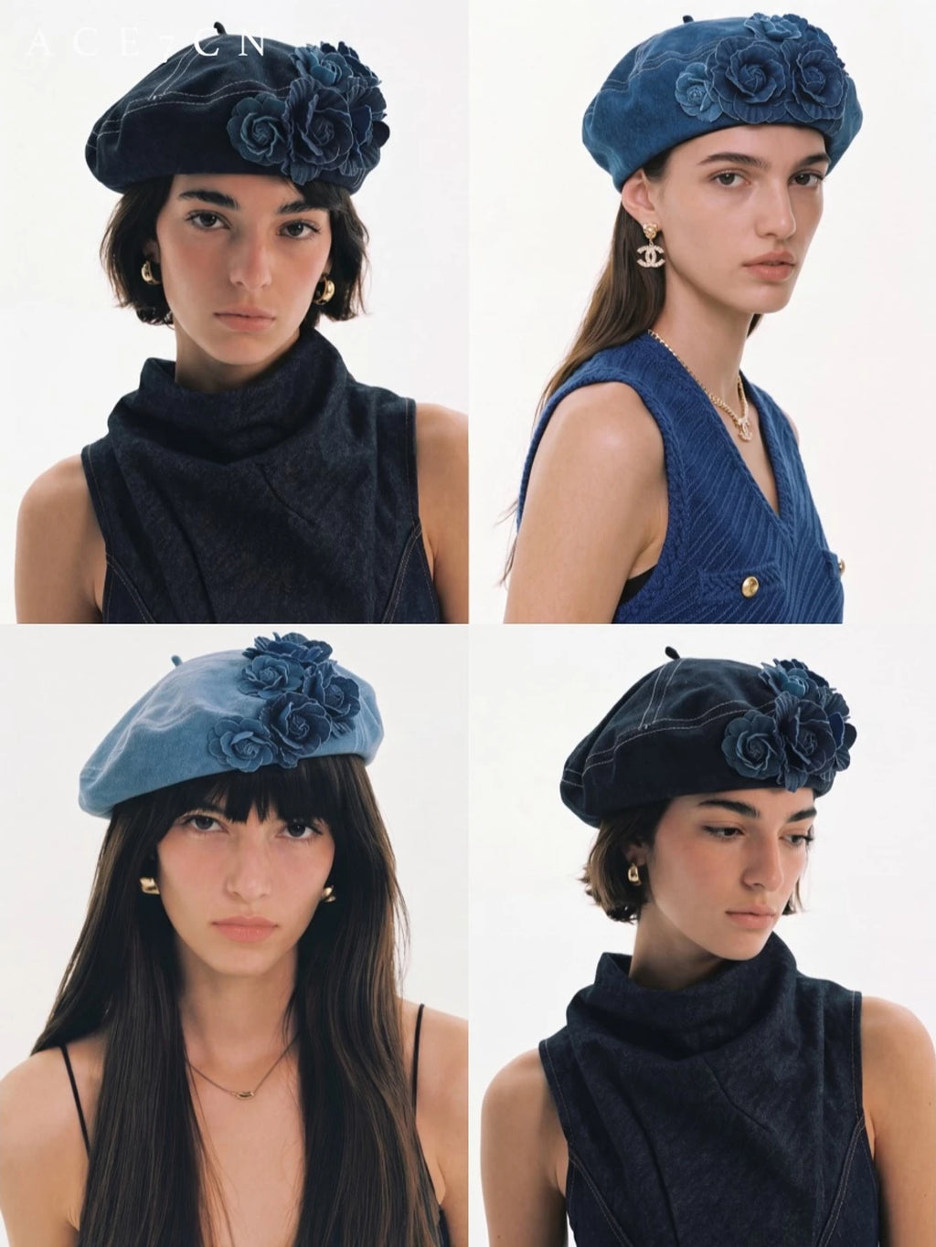 Denim Champs-Élysées Washed Denim Beret Floral Painter