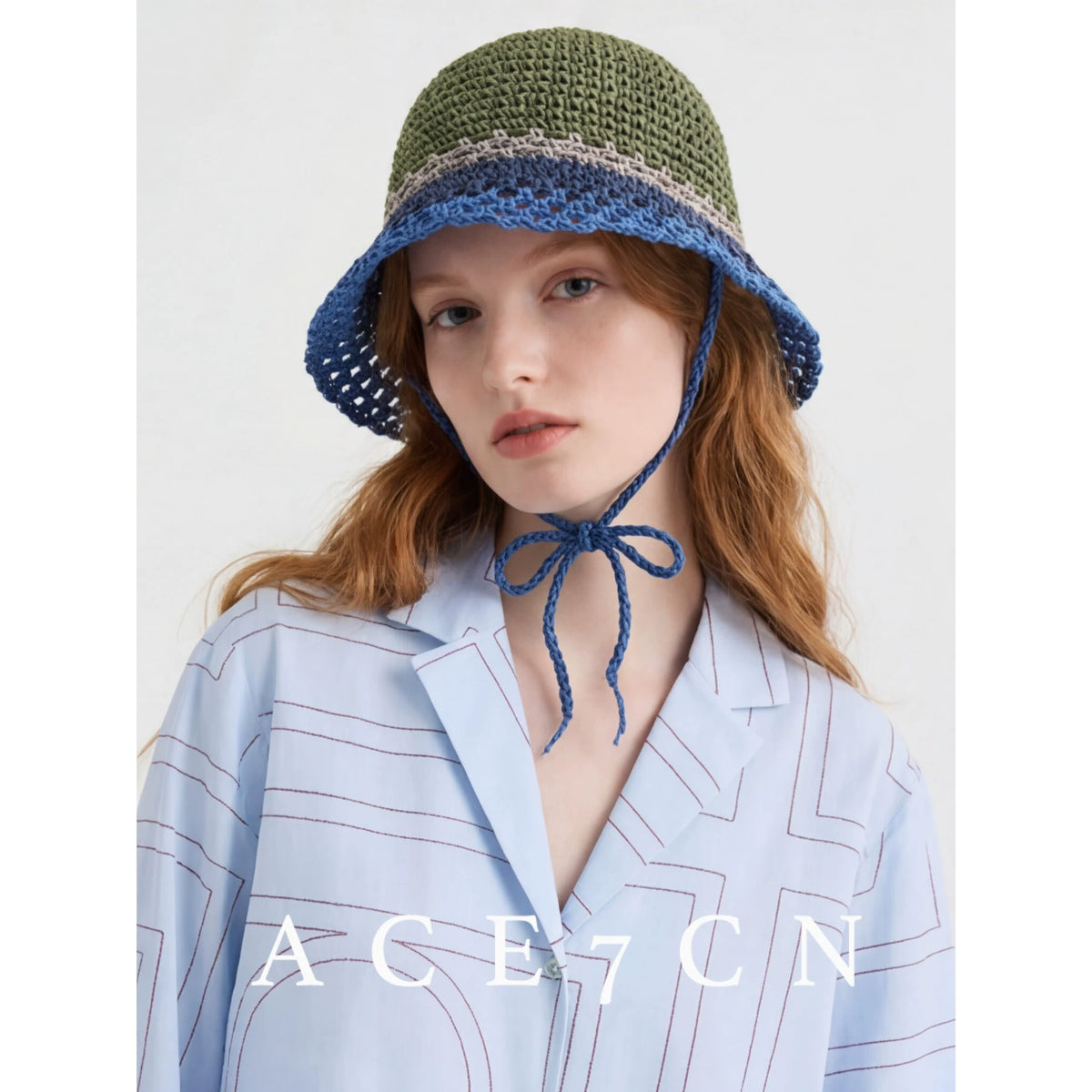 Nordic Hand-Crochet Color-Block Bucket Hat Openwork Breathable