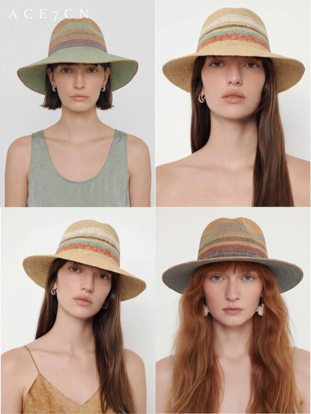 Danish Colorful Dress Hat Raffia Hand-Woven Color-Block