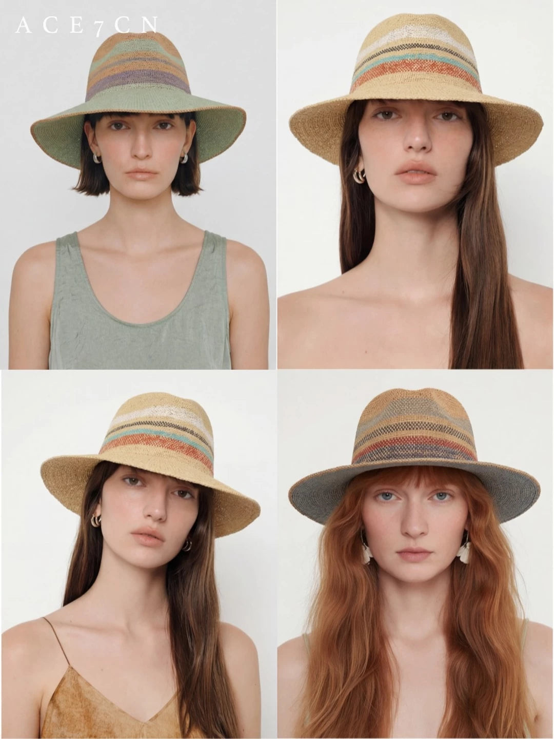 Danish Colorful Dress Hat Raffia Hand-Woven Color-Block