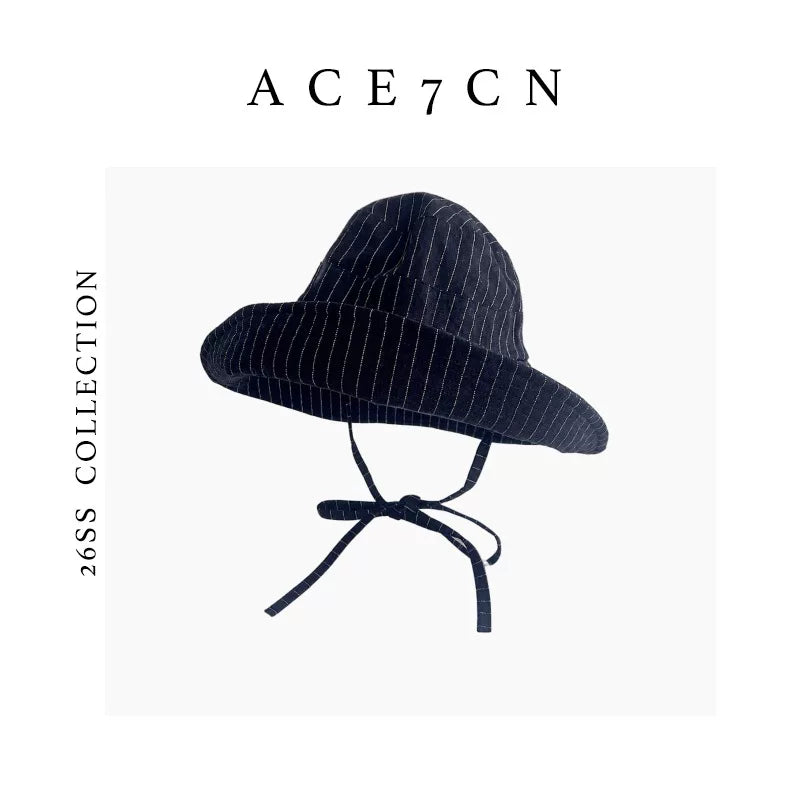 Japanese Niche Bucket Hat Wide-Brim Striped Bucket