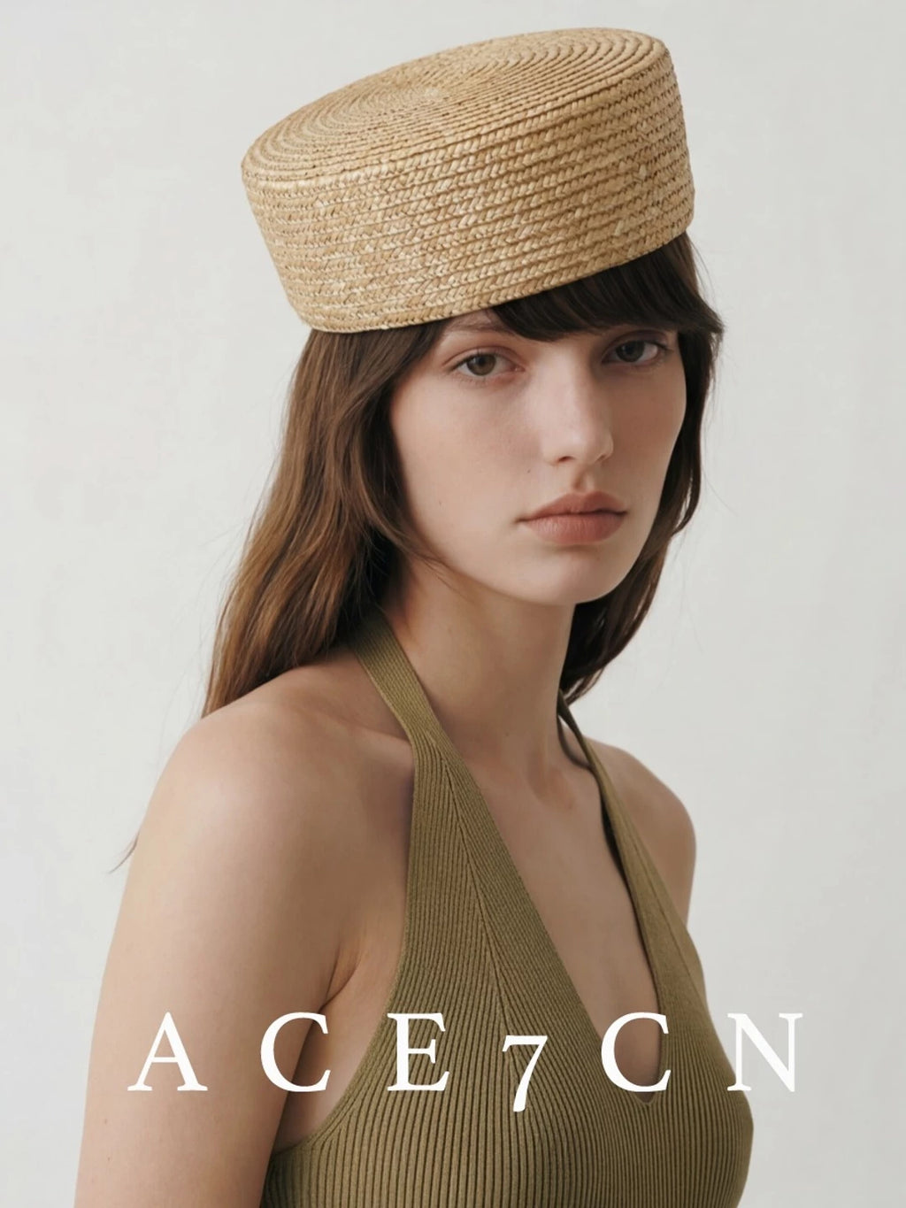 French Vintage Straw-Woven Pillbox Hat Handmade Flat-Top