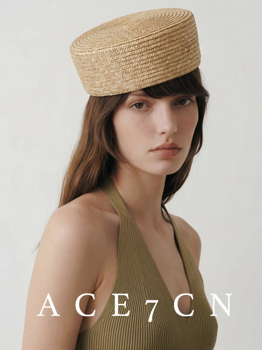 French Vintage Straw-Woven Pillbox Hat Handmade Flat-Top