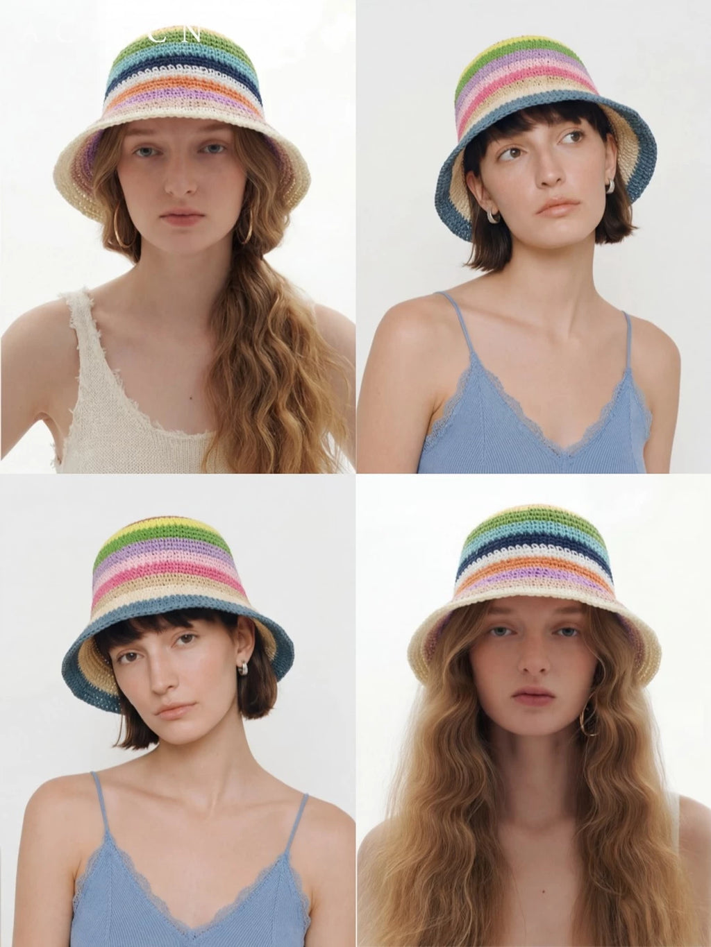 Nordic Niche Rainbow Bucket Hat Handmade Striped