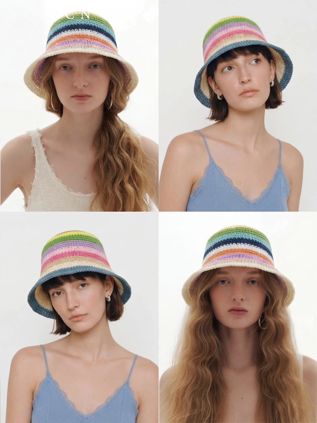 Nordic Niche Rainbow Bucket Hat Handmade Striped