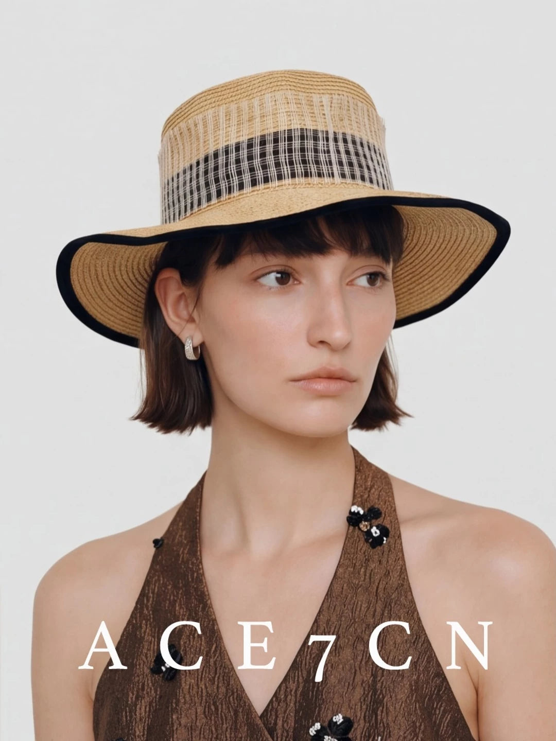 Classic Tweed Premium Runway Straw Hat Light-French