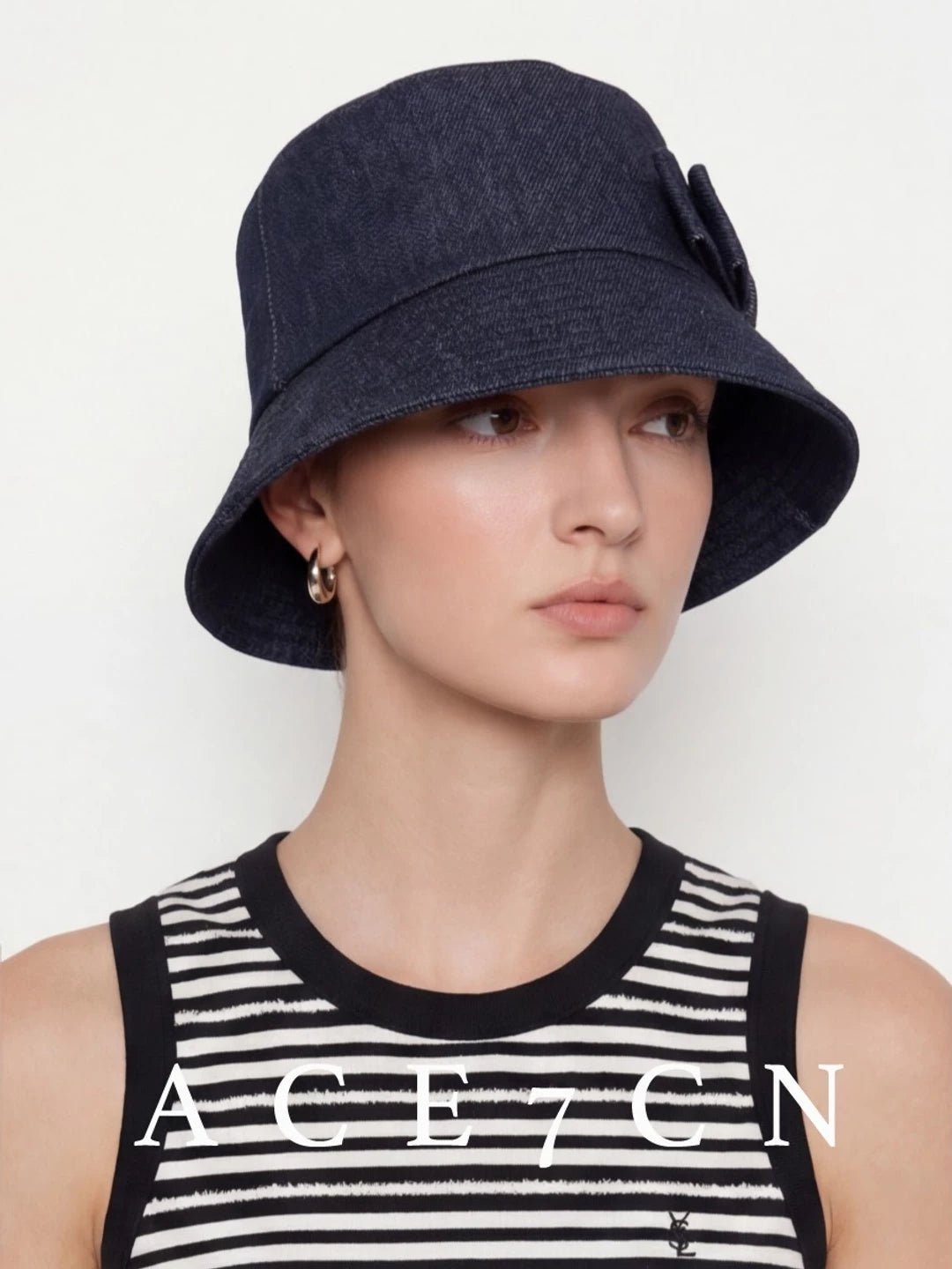 Japanese Vintage Classic Denim Bucket Hat Bow