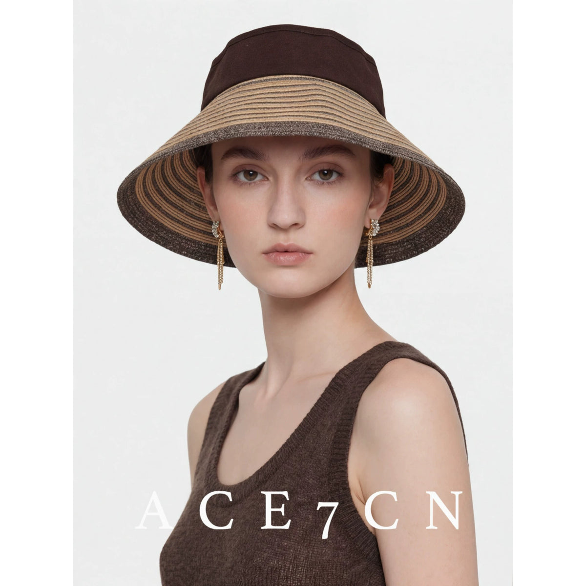 Japanese Outdoor Sun Hat Color-Block Open-Top Resort