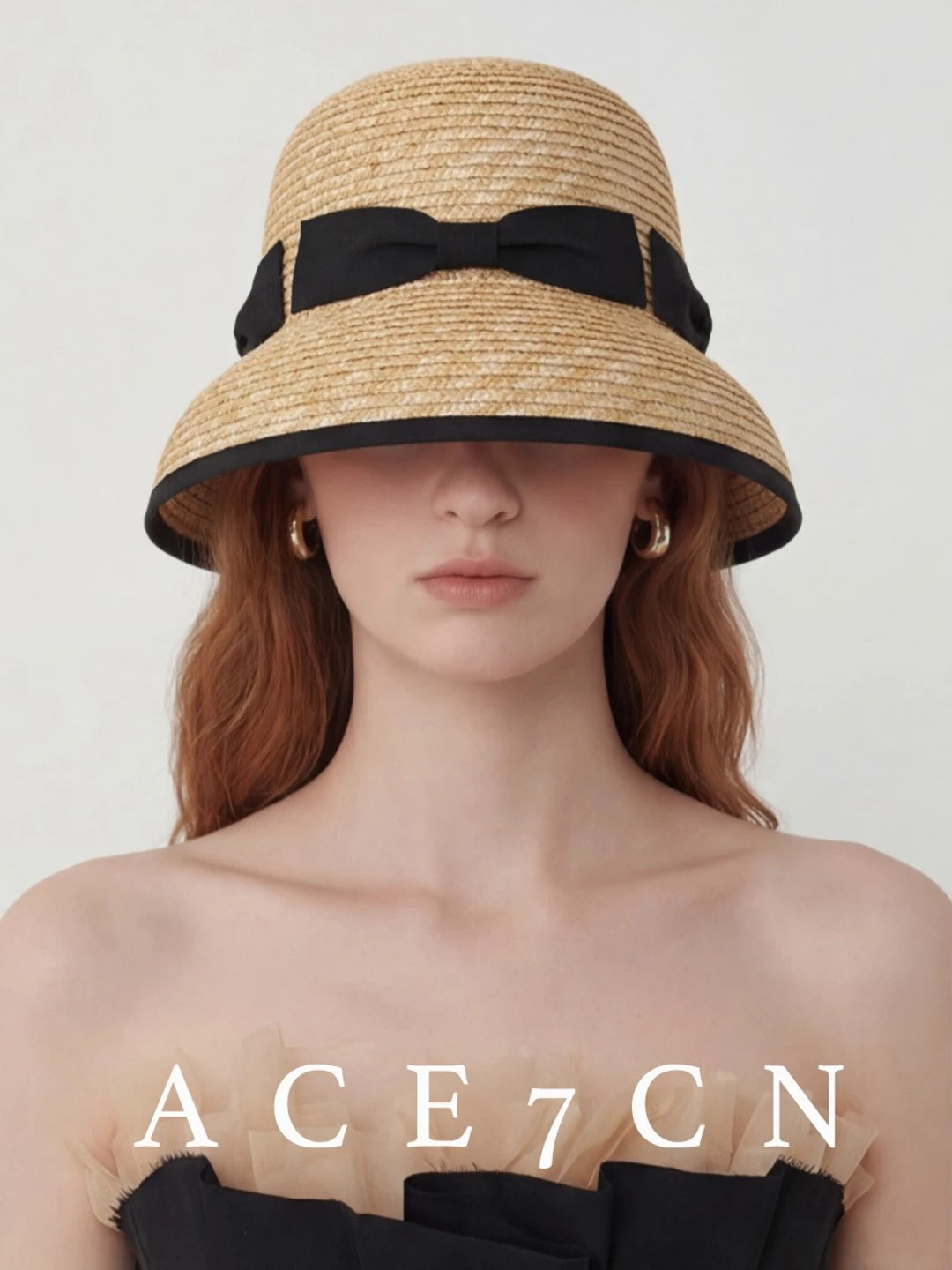 Korean Niche Wheat-Straw Cloche Hat Bow Straw
