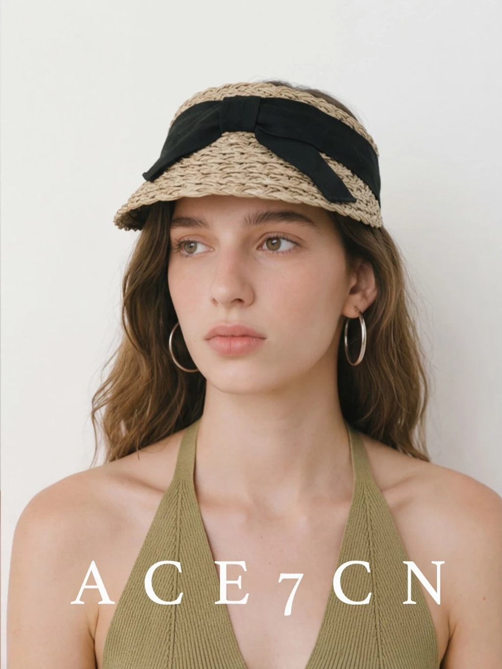 Korean Niche Natural Seagrass Visor Bow Sun-Shade