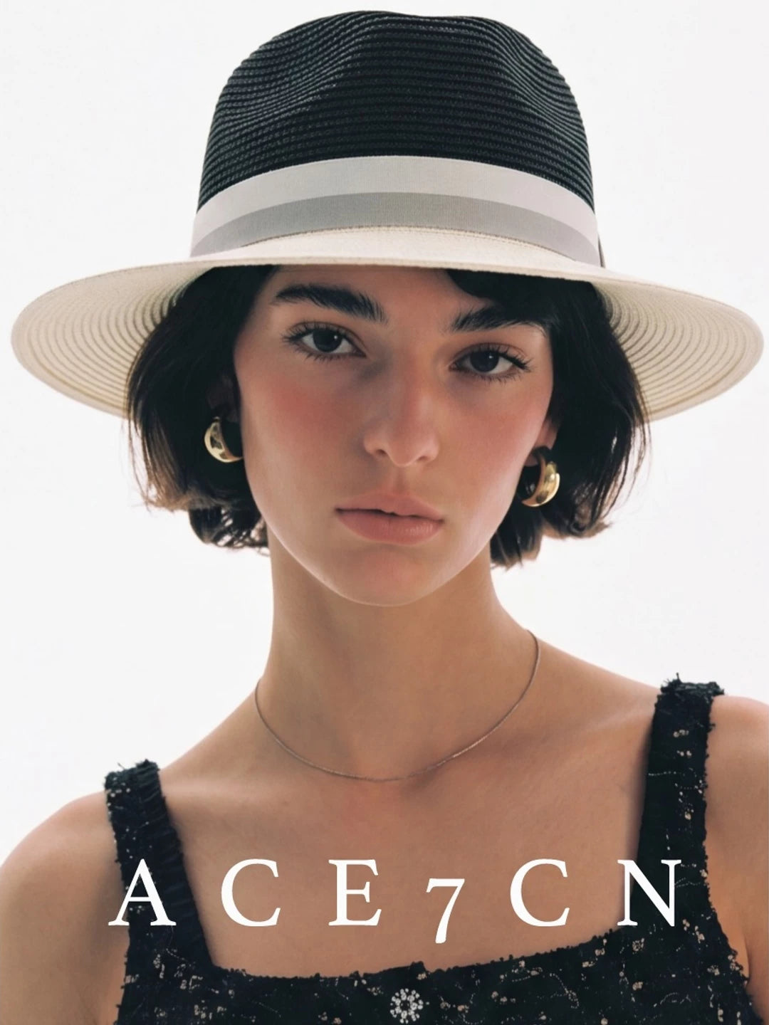 South-France Niche Color-Block Dress Hat Wide-Brim Straw