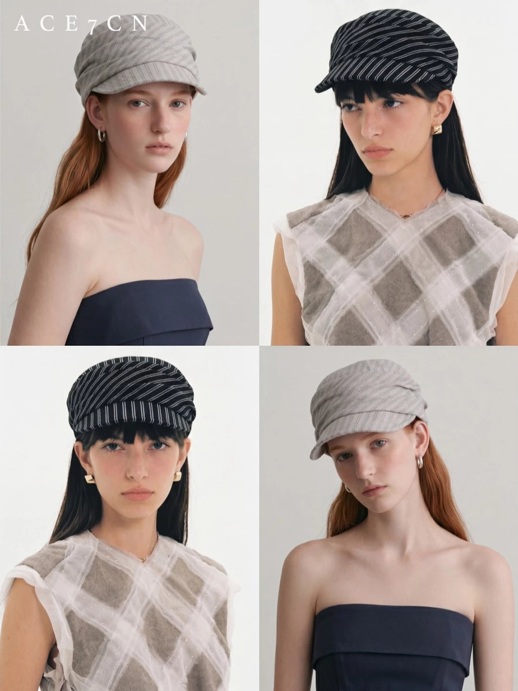 Artsy Korean Striped Cotton-Linen Riding Hat Handmade