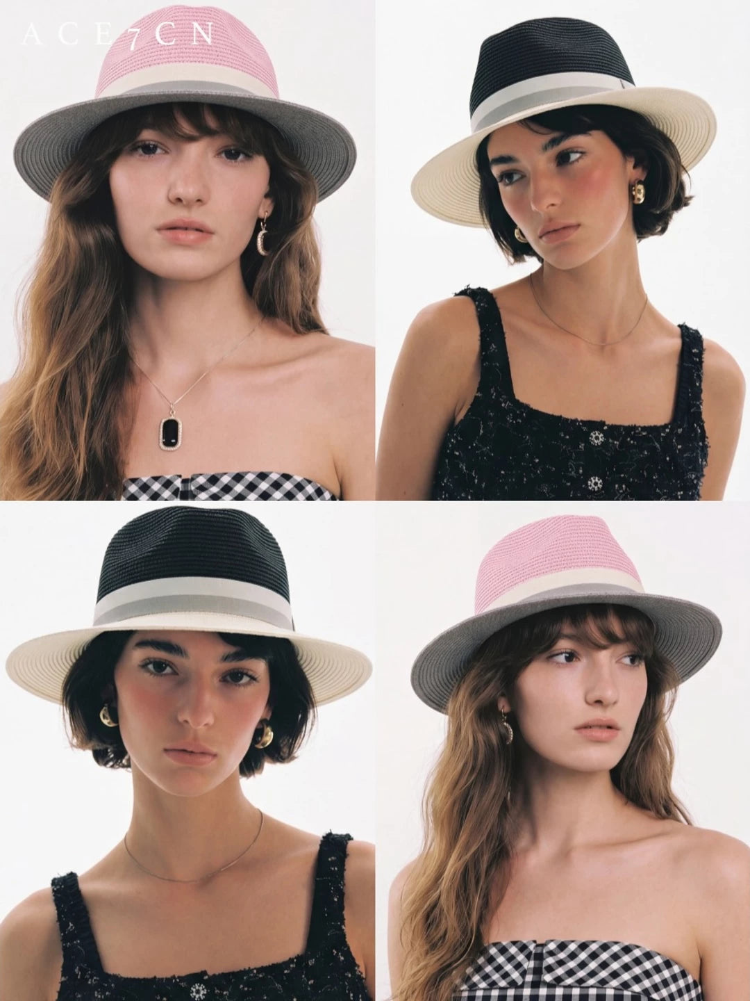 South-France Niche Color-Block Dress Hat Wide-Brim Straw