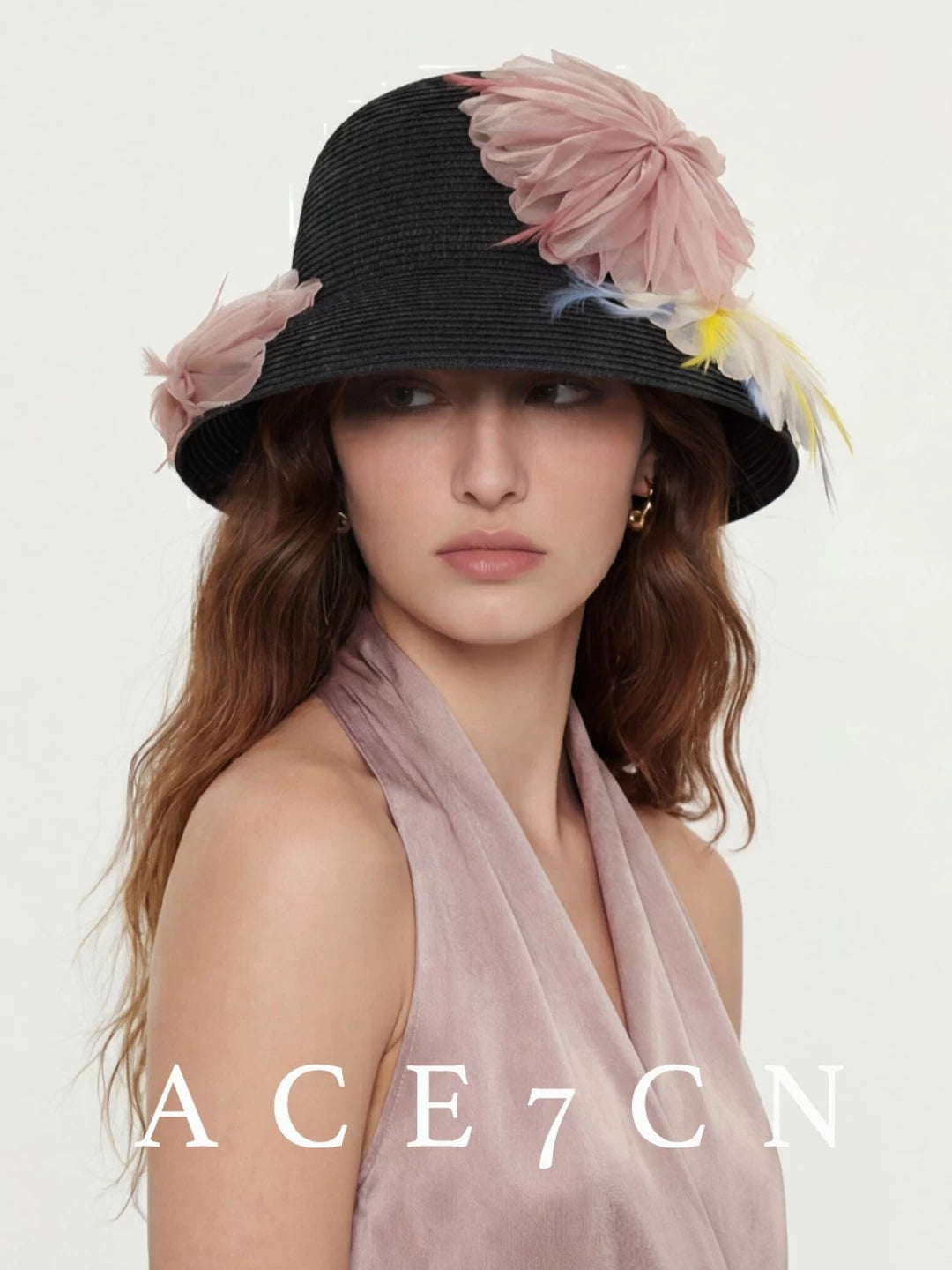 French Vintage Hepburn Dress Hat Silk-Floral Resort