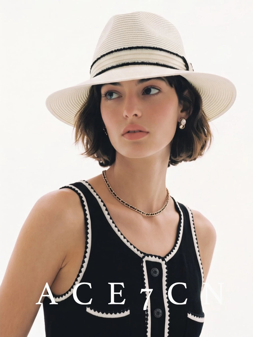 Parisian Tweed Classic White Straw Hat Elegant
