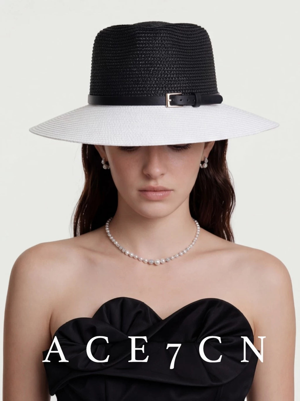Parisian Champs-Élysées Classic Black-White Straw Hat Wide-Brim