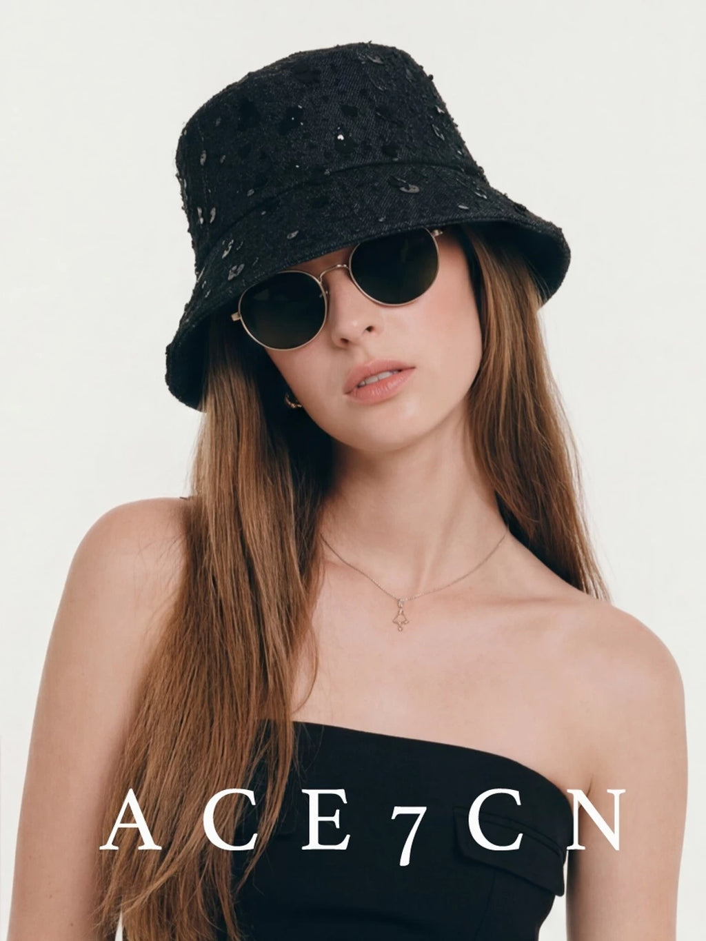 Denim Vintage Bucket Hat Embellished Subtle-Glitter Sequin