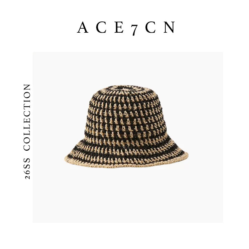 Parisian Premium Straw-Woven Bucket Hat Woven Openwork