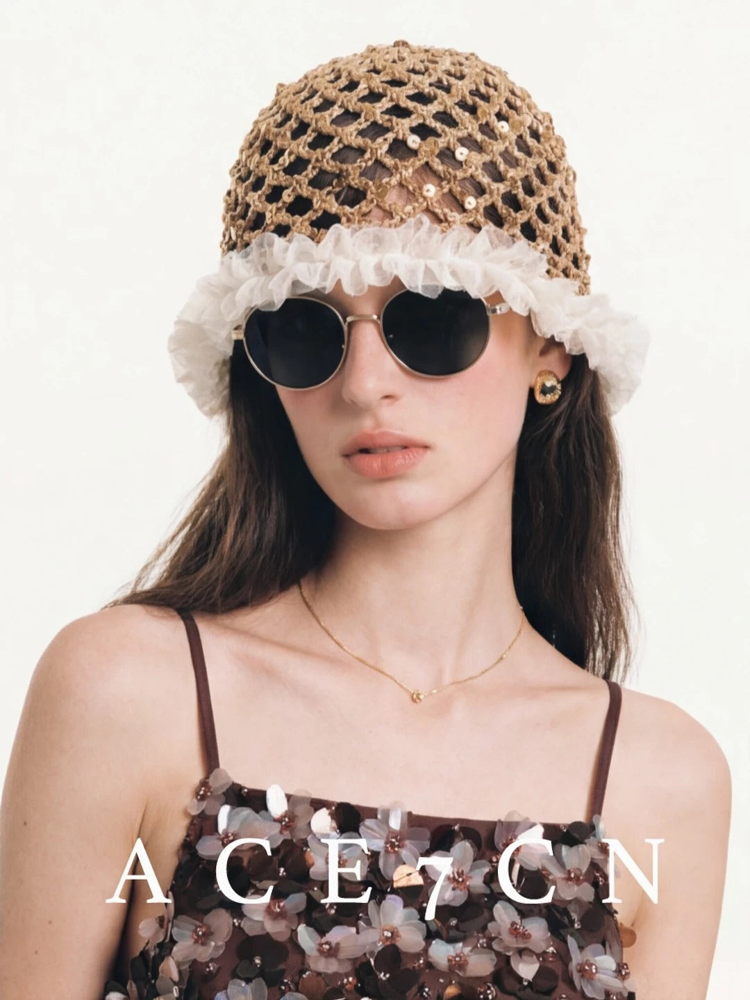 French Elegant Hand-Crochet Openwork Knit Beanie Sequin