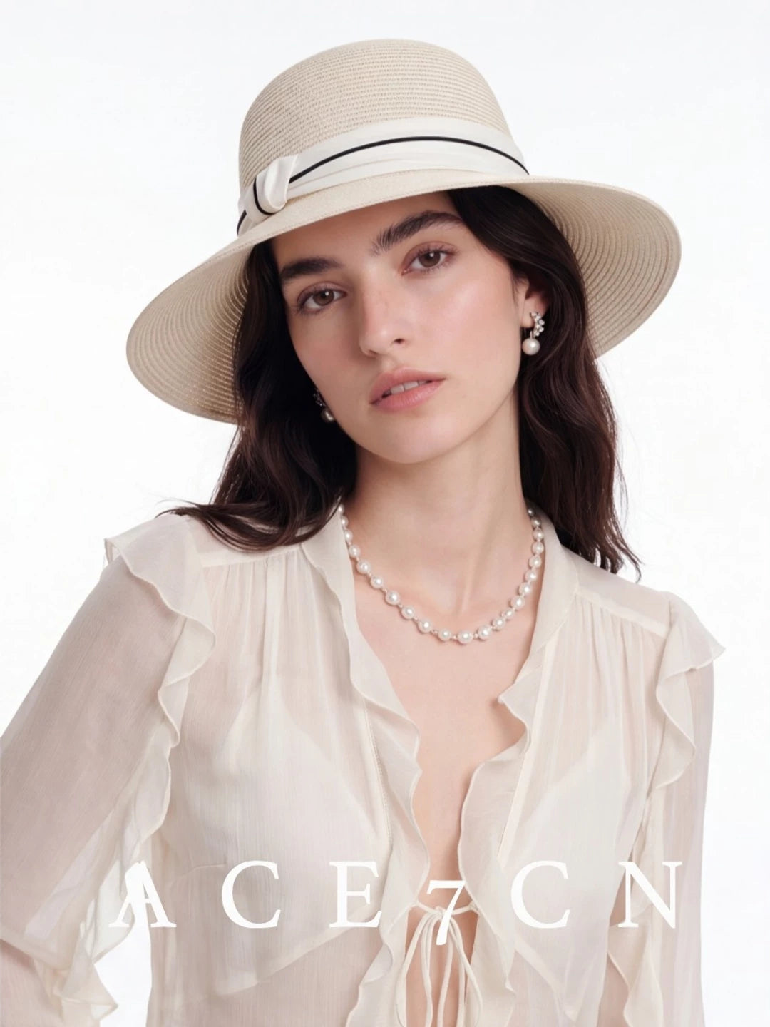 Hepburn-Style Bucket Hat Ribbon Wide-Brim Straw Hat