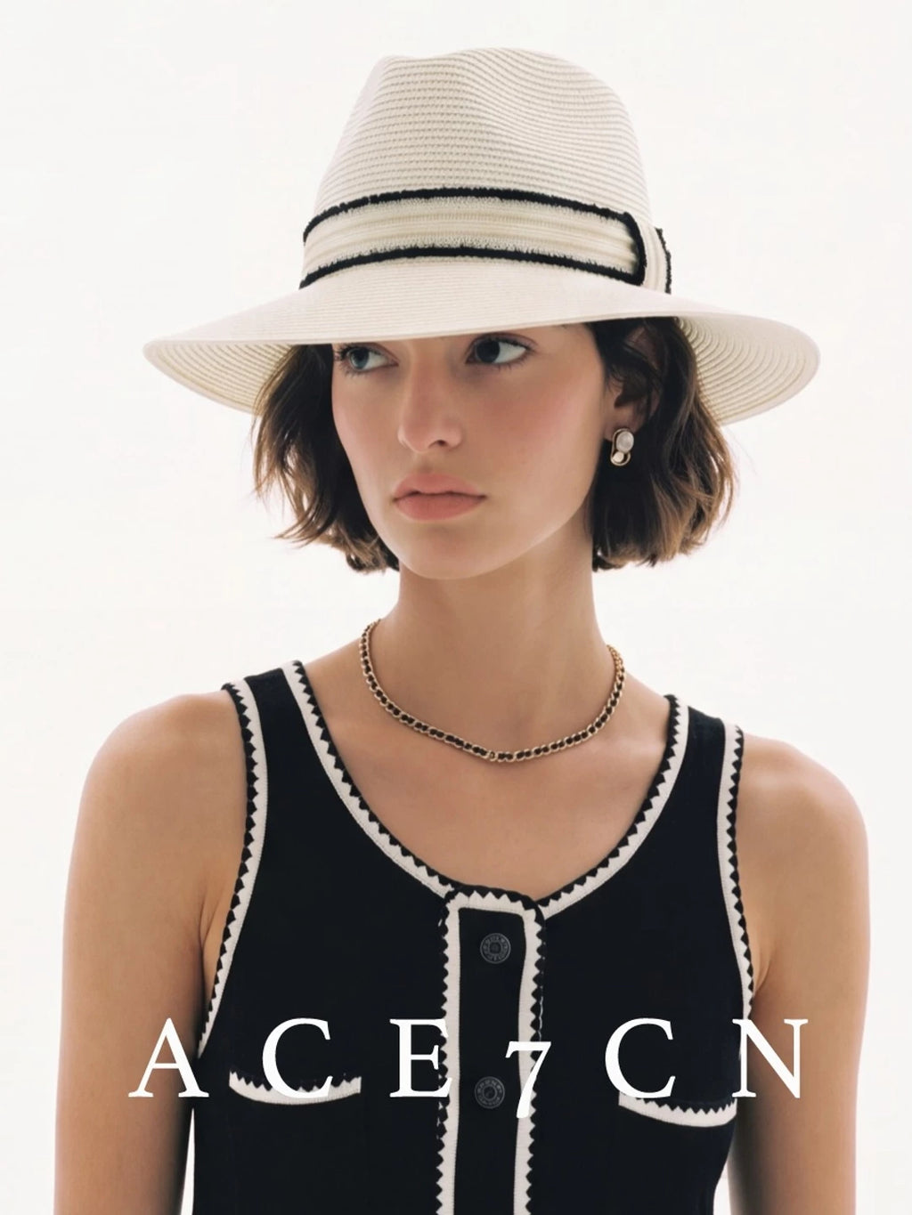 Parisian Tweed Classic White Straw Hat Elegant