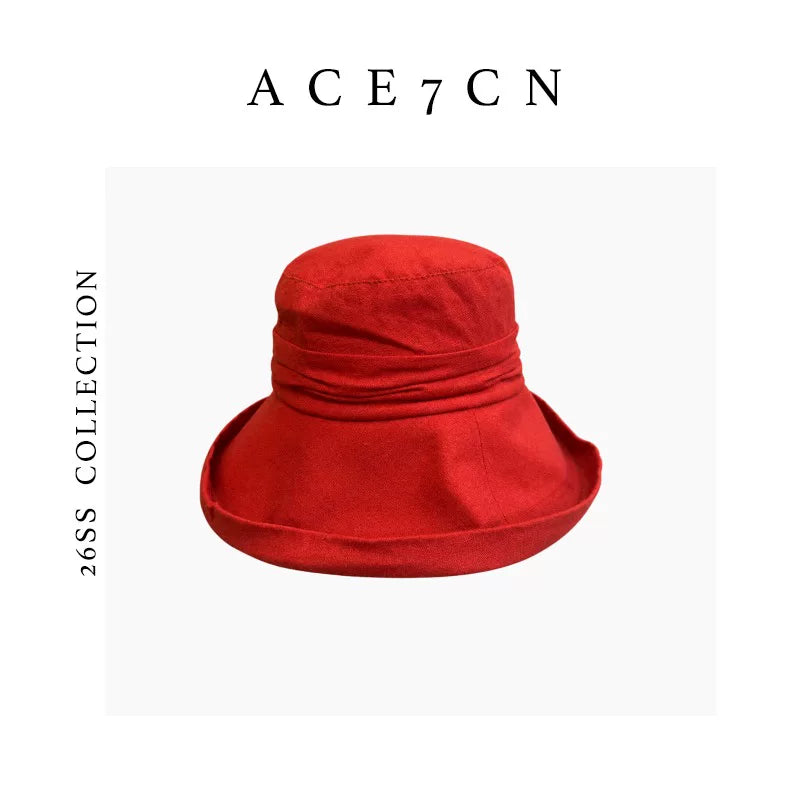Japanese Cotton-Linen Vintage Bucket Hat Handmade Pleated