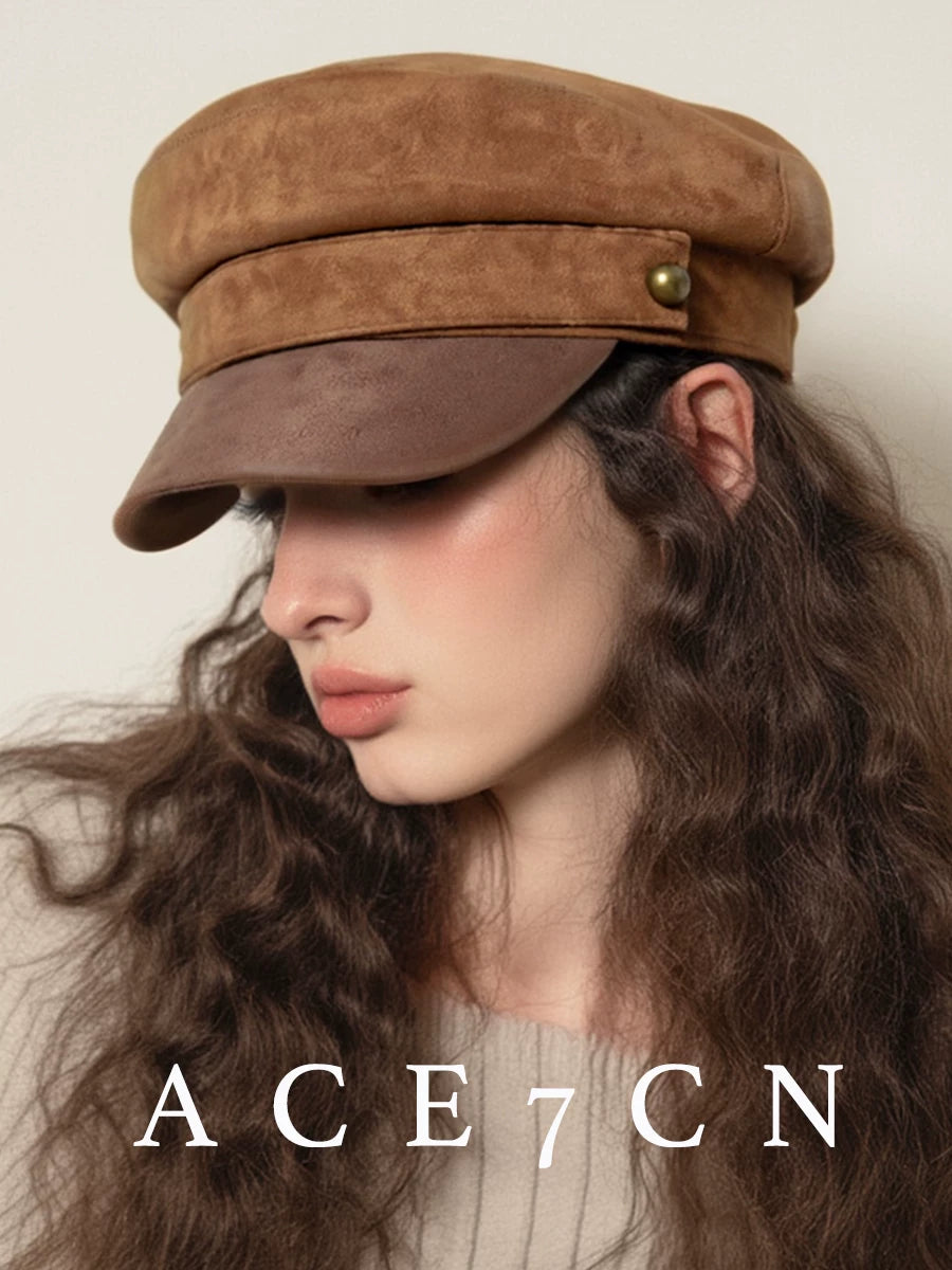 British Suede Captain Hat Autumn-Winter Suede Newsboy