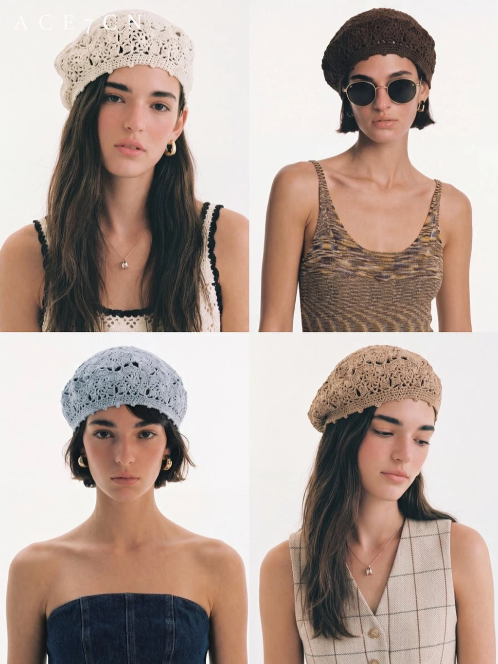 French Elegant Handmade Beret Openwork Lace Painter
