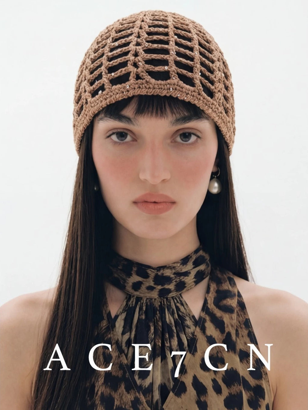 Danish Hand-Crochet Openwork Knit Beanie Subtle-Glitter Woven