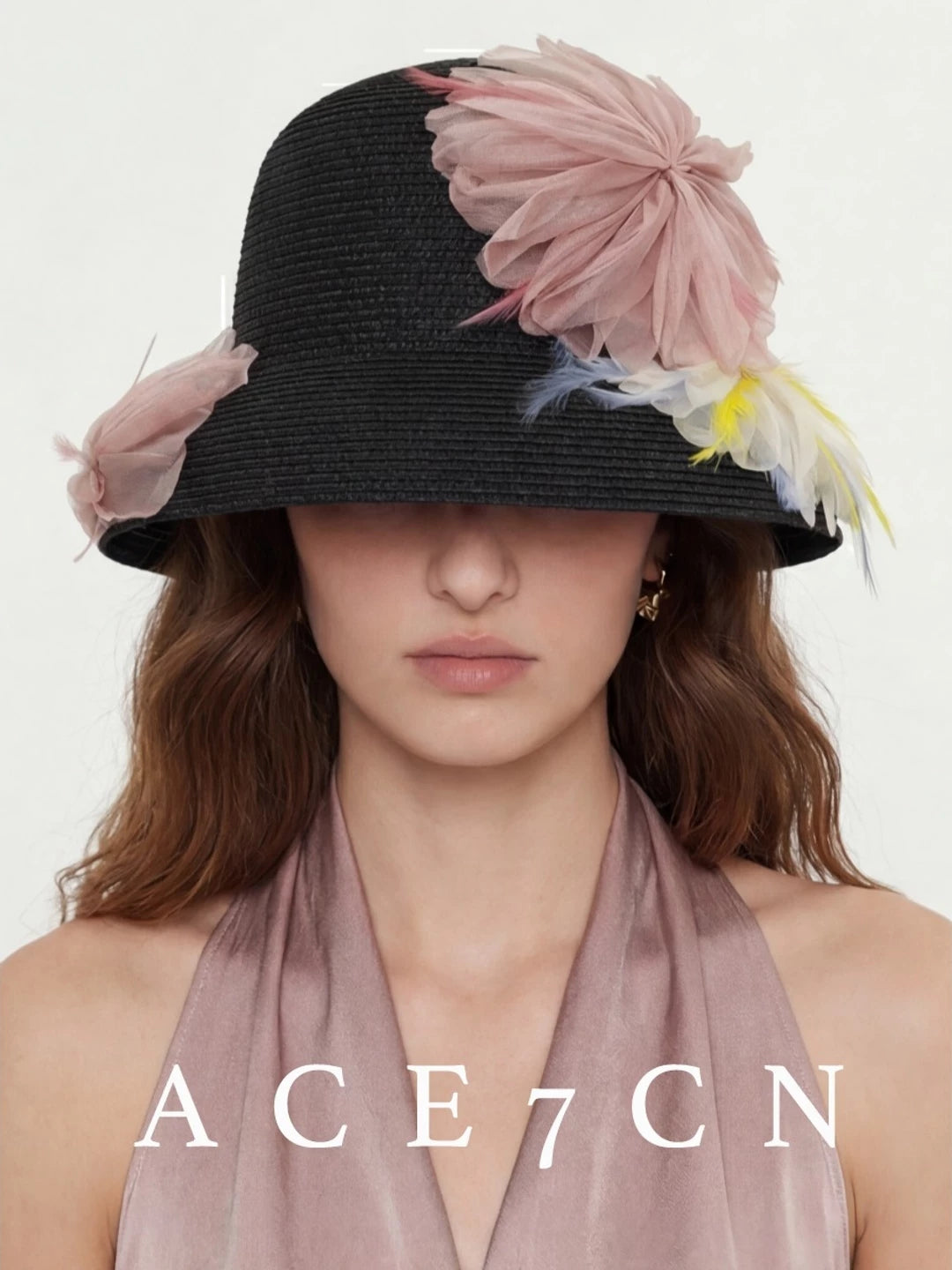 French Vintage Hepburn Dress Hat Silk-Floral Resort
