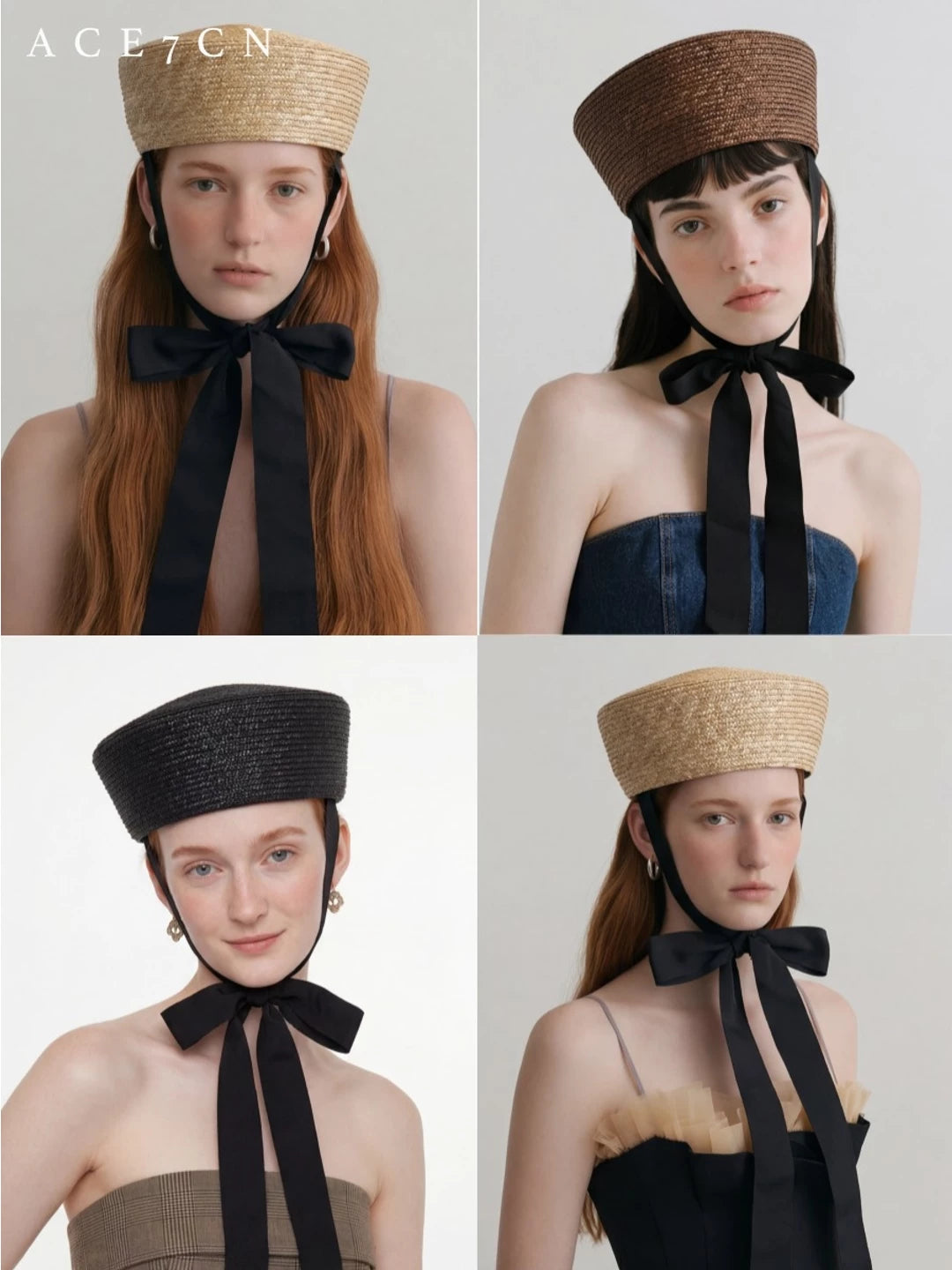 British Vintage Pillbox Hat 100 Wheat-Straw Straw