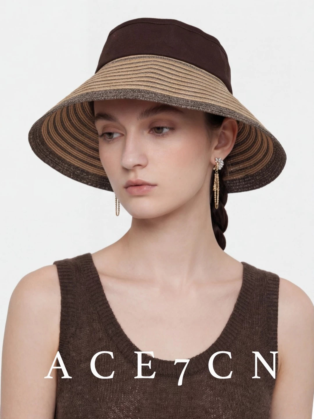 Japanese Outdoor Sun Hat Color-Block Open-Top Resort