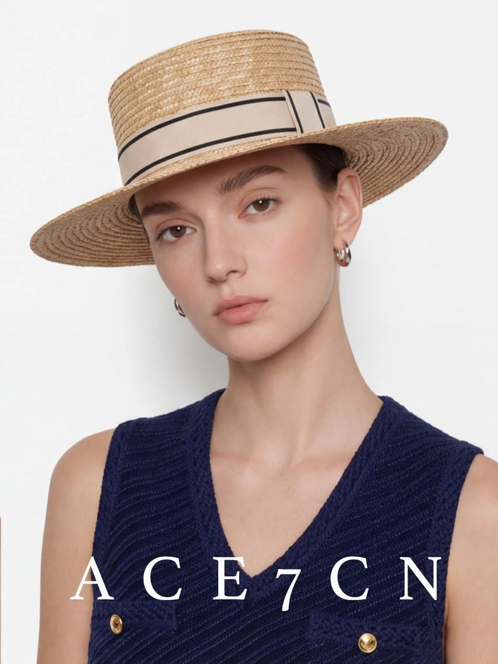 British Vintage Premium Wheat-Straw Straw Hat Hand-Woven
