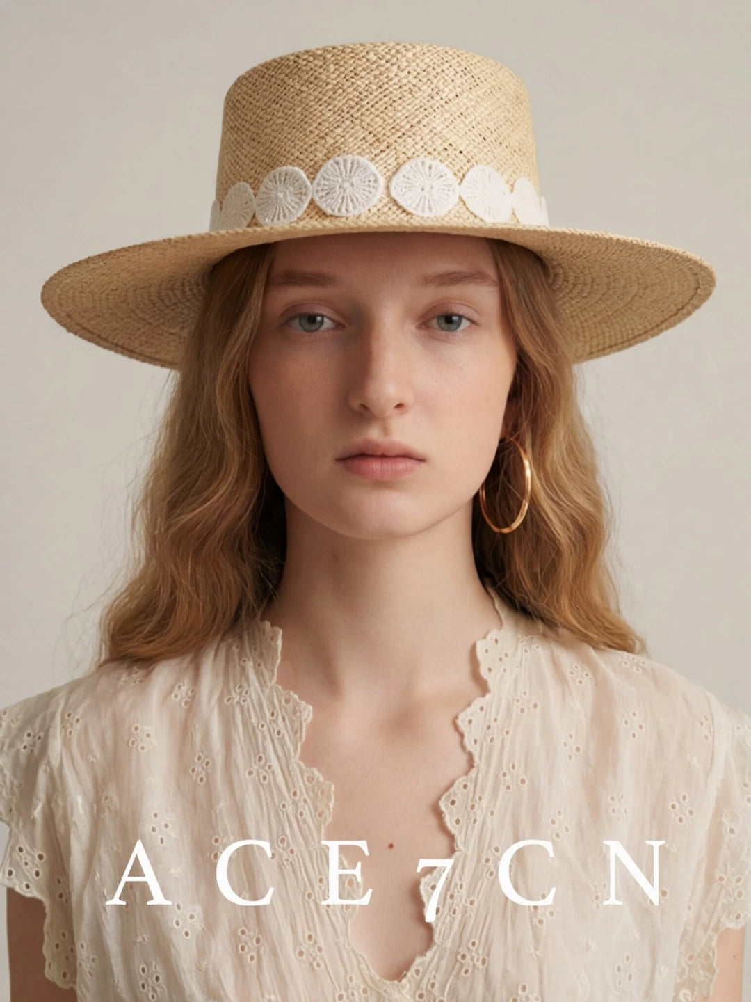 British Vintage Natural Natural-Straw Dress Hat Lace