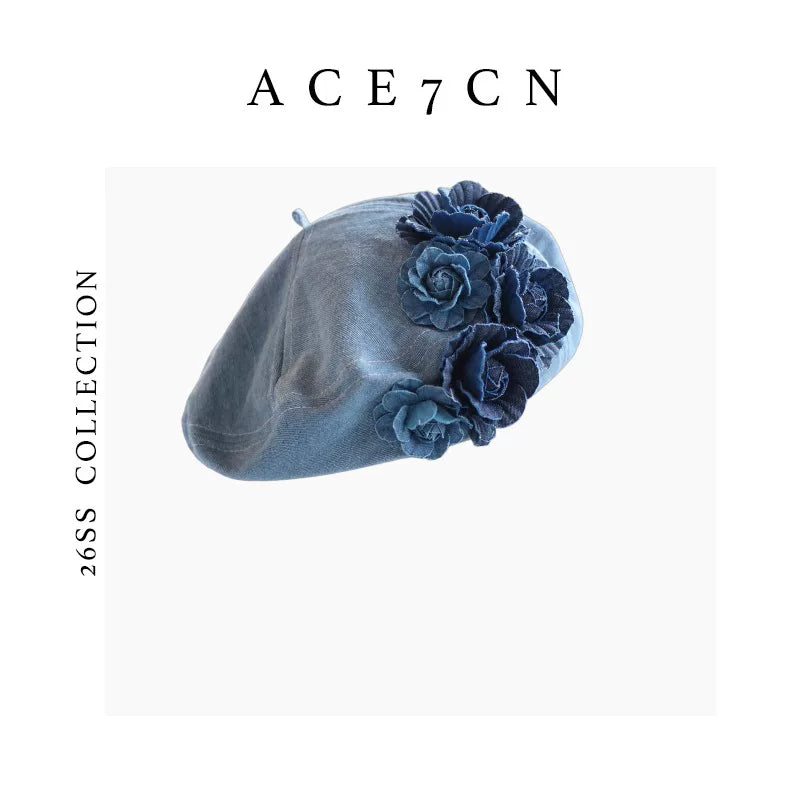 Denim Champs-Élysées Washed Denim Beret Floral Painter