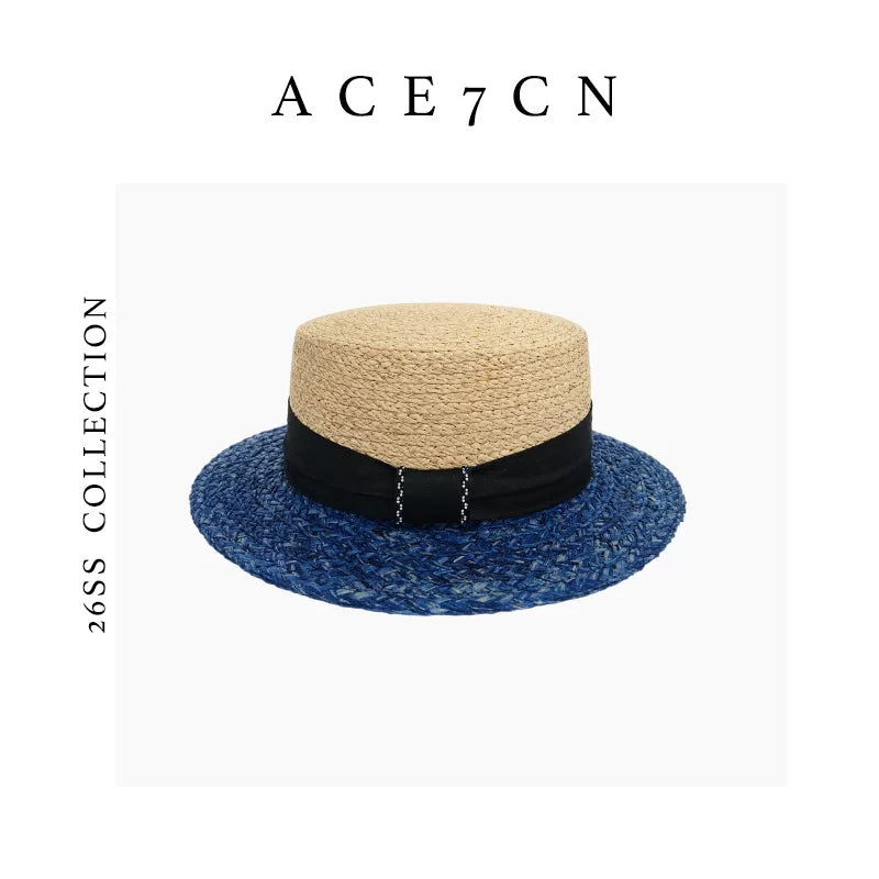 Light-French Raffia Sun Hat Bow Ribbon British